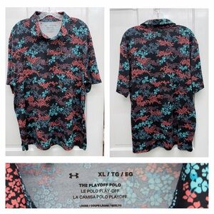 Under Armour the play off polo loose fit short sleeve shirt mens xl black floral